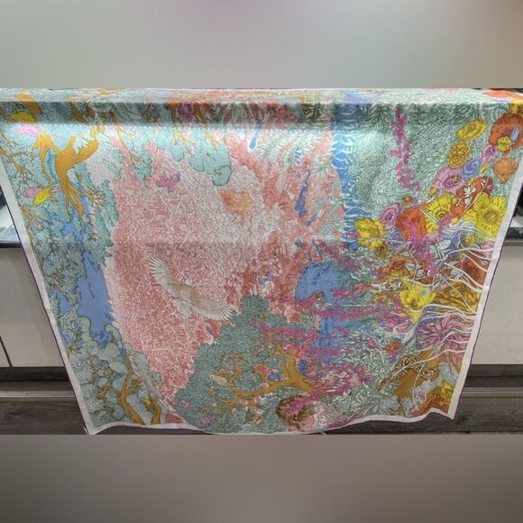 Hermes Shawl Scarf Retour a la Nature Stole Floral Cashmere Silk Auth 140 cm - Picture 1 of 9